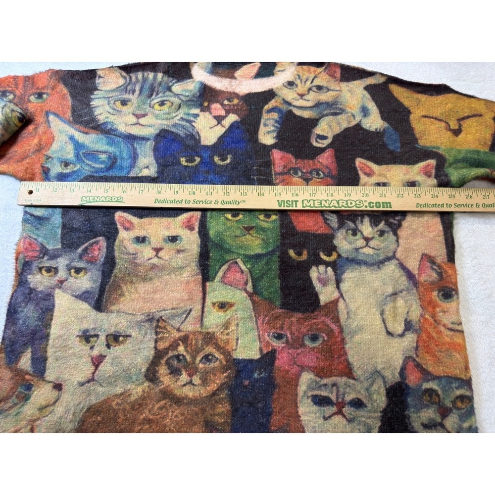 YESNO Whimsical Cat Print Knit Sweater Women All Over Kitten Graphic Soft L - Picture 5 of 10